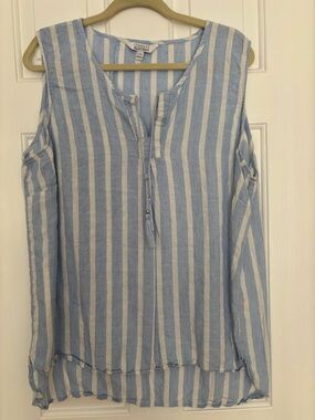 Ellen Tracy Blue & White Striped Cold-Shoulder Tunic